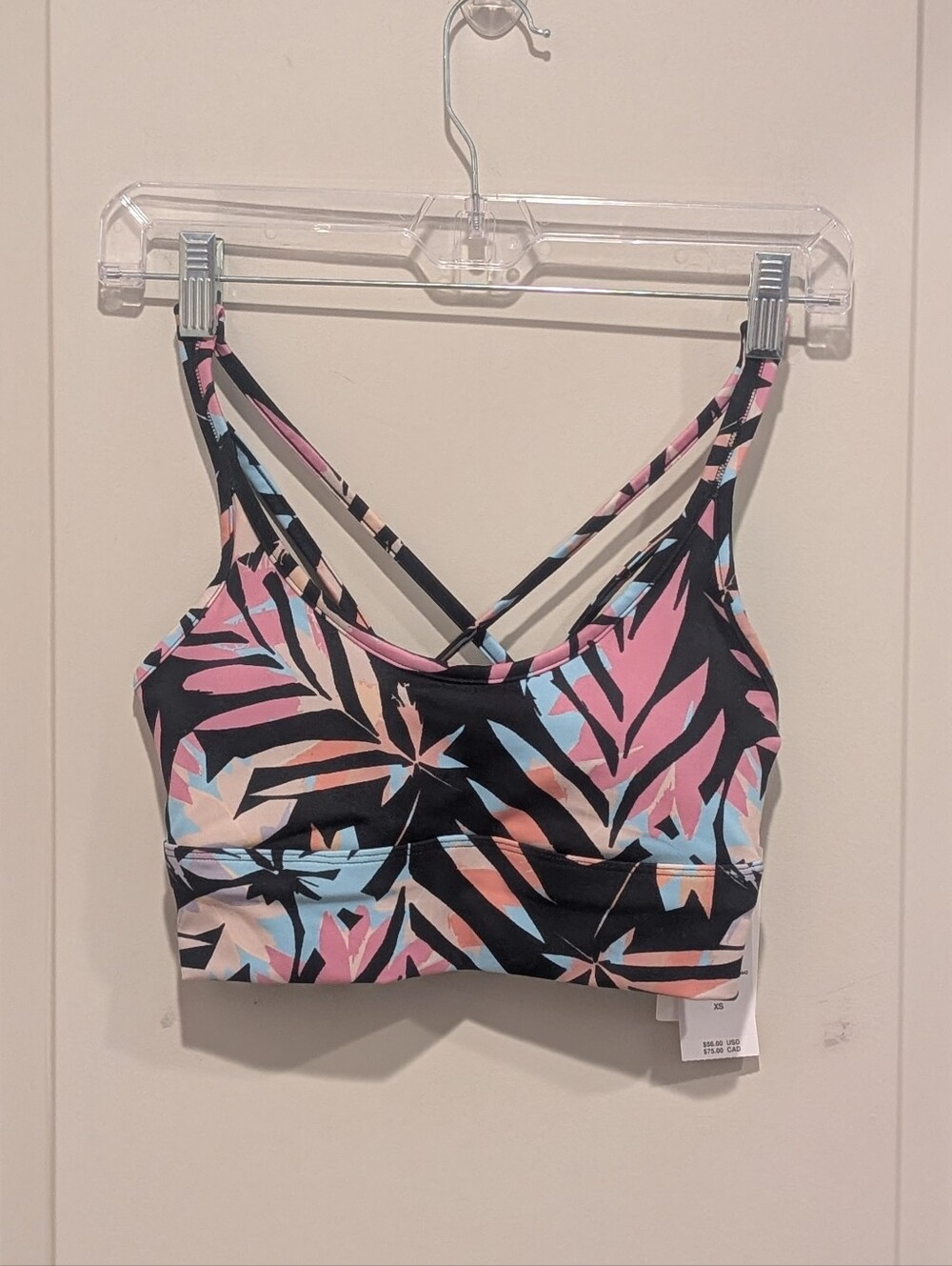 Roxy Pink & Blue Tropical Strappy Sports Bra XS